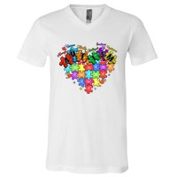 Autism Heart Autism Awareness Month Advocate V-Neck T-Shirt