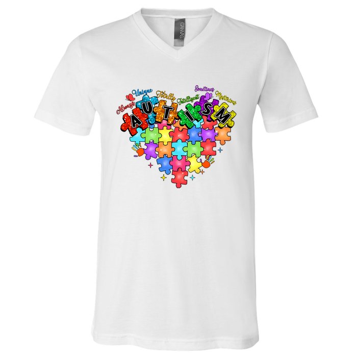 Autism Heart Autism Awareness Month Advocate V-Neck T-Shirt