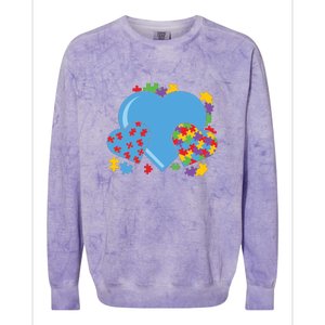 Autism Hearts Autism Awareness Puzzle Gift Colorblast Crewneck Sweatshirt