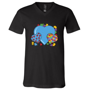 Autism Hearts Autism Awareness Puzzle Gift V-Neck T-Shirt