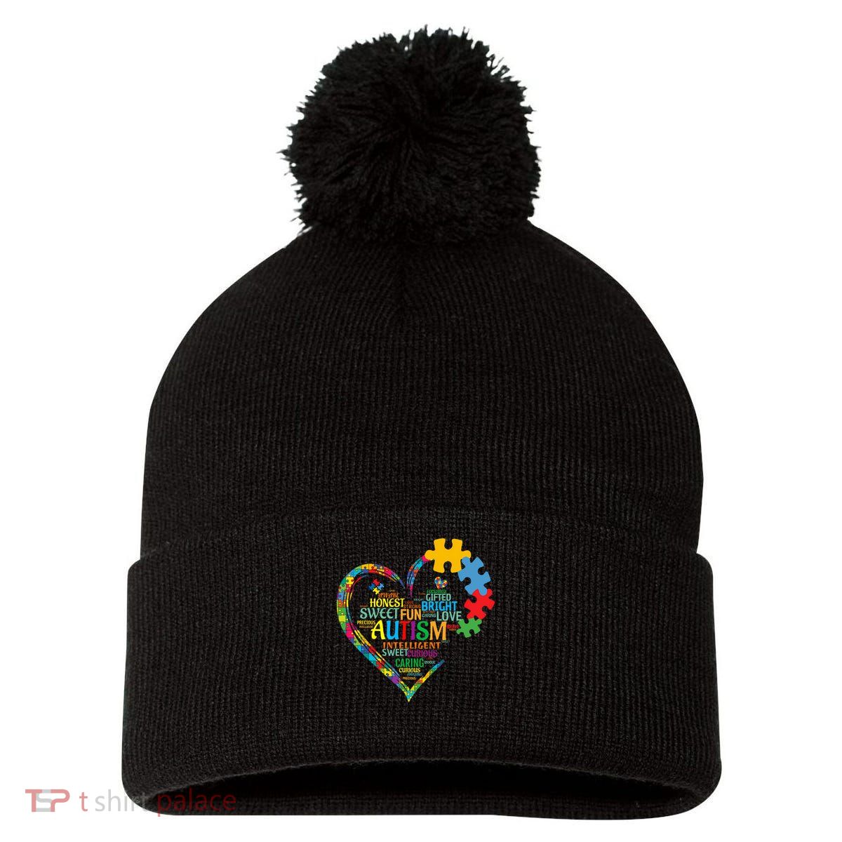 Autism Heart Autism Awareness For Autism Mom  Pom Pom 12in Knit Beanie