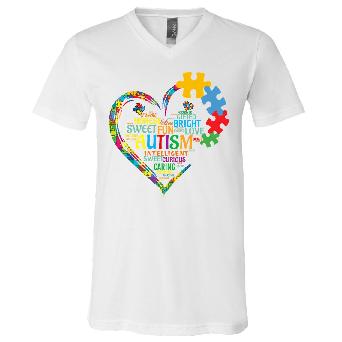 Autism Heart Autism Awareness For Autism Mom  V-Neck T-Shirt