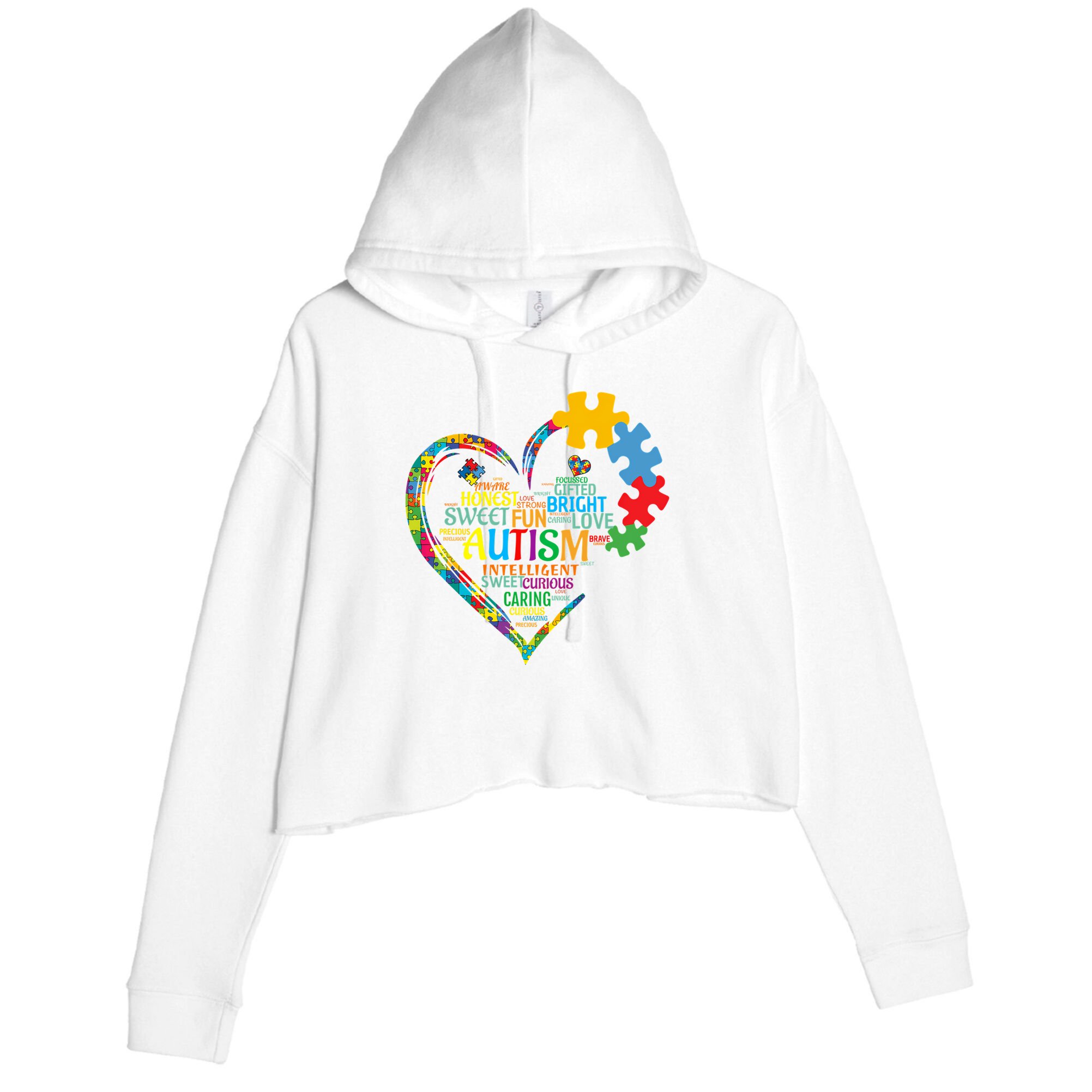 Autism Heart Autism Awareness For Autism Mom  Crop Fleece Hoodie