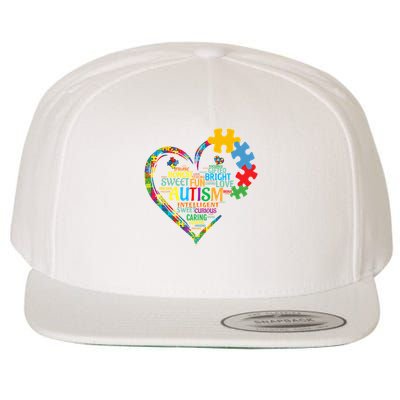Autism Heart Autism Awareness For Autism Mom  Wool Snapback Cap