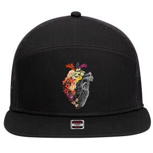 Anatomical Heart And Flowers Funny Nurse Gift For Graduation 7 Panel Mesh Trucker Snapback Hat