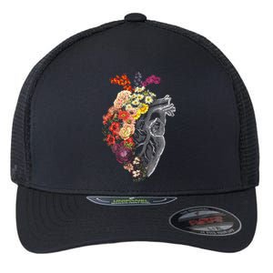 Anatomical Heart And Flowers Funny Nurse Gift For Graduation Flexfit Unipanel Trucker Cap