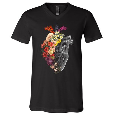 Anatomical Heart And Flowers Funny Nurse Gift For Graduation V-Neck T-Shirt