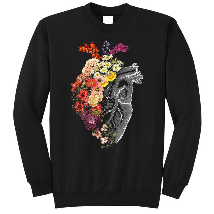 Anatomical Heart And Flowers Funny Nurse Gift For Graduation Tall Sweatshirt