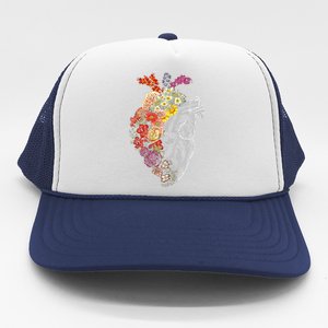 Anatomical Heart And Flowers Funny Nurse Gift For Graduation Trucker Hat