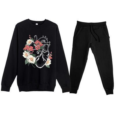 Anatomical Heart And Flowers Anatomy Heart Cute Cardiologist Gift Premium Crewneck Sweatsuit Set