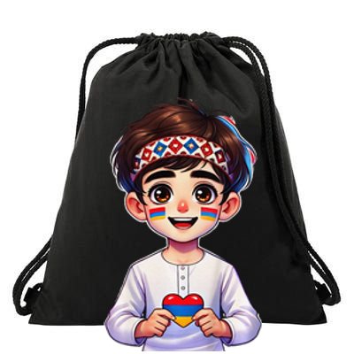 Armenian Holding Armenian Flag Colored Heart Drawstring Bag