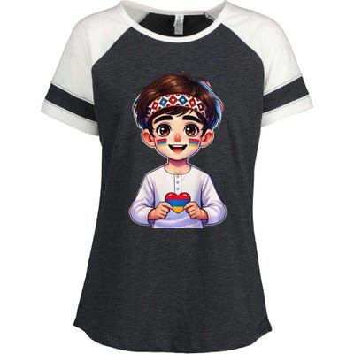 Armenian Holding Armenian Flag Colored Heart Enza Ladies Jersey Colorblock Tee