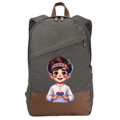 Armenian Holding Armenian Flag Colored Heart Cotton Canvas Backpack