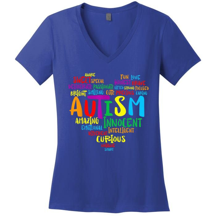 Autism Heart Autism Awareness proud Autism Mom Gifts Family Women's V-Neck T-Shirt