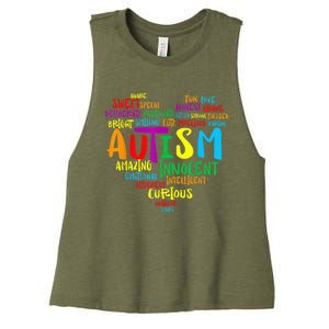 Autism Heart Autism Awareness proud Autism Mom Gifts Family Women's Racerback Cropped Tank