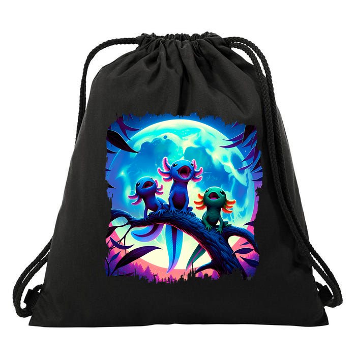 Axolotls Howl At Moon Axolotl Owner Drawstring Bag