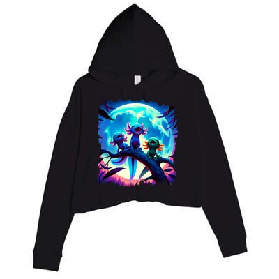 Axolotls Howl At Moon Axolotl Owner Crop Fleece Hoodie