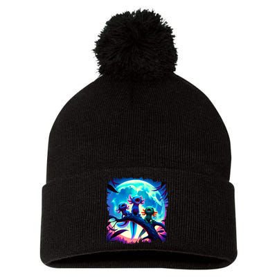 Axolotls Howl At Moon Axolotl Owner Pom Pom 12in Knit Beanie