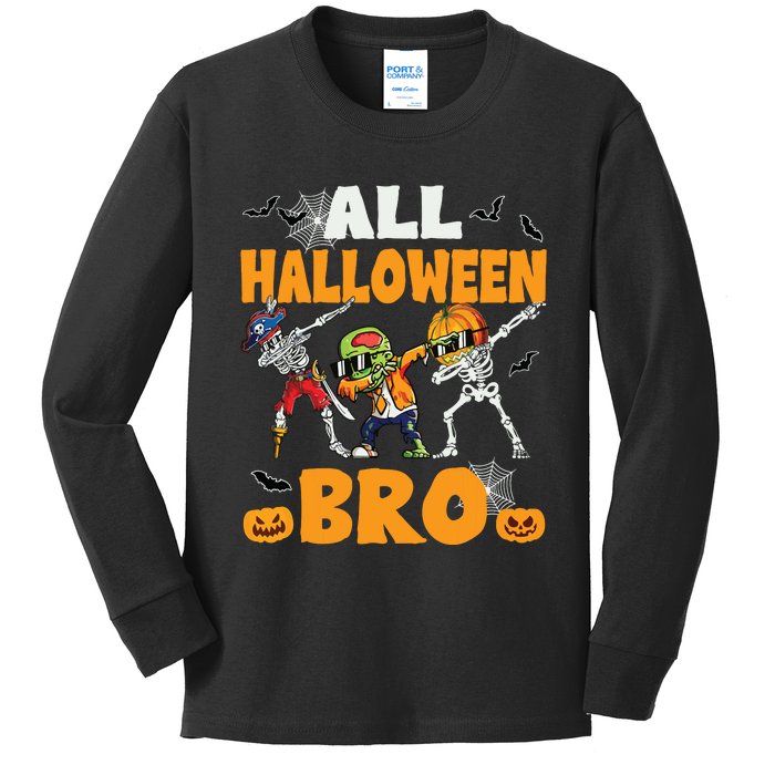 All Halloween Bro Dabbing Skeleton Jack O Lantern Kids Long Sleeve Shirt