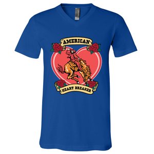 American Heart Breaker Western Valentine Howdy Cow Retro Gift V-Neck T-Shirt