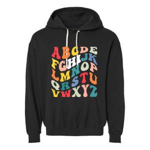 Alphabet Hi Back To School Abc Pre K Kindergarten Teacher Garment-Dyed Fleece Hoodie