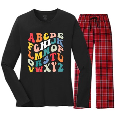 Alphabet Hi Back To School Abc Pre K Kindergarten Teacher Women's Long Sleeve Flannel Pajama Set 