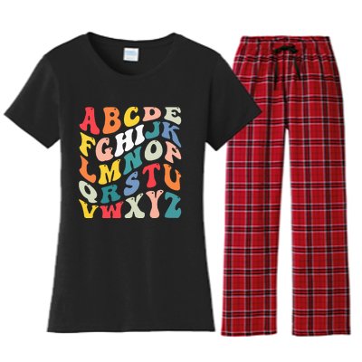 Alphabet Hi Back To School Abc Pre K Kindergarten Teacher Women's Flannel Pajama Set