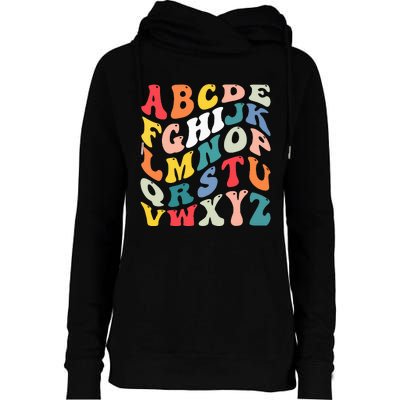 Alphabet Hi Back To School Abc Pre K Kindergarten Teacher Womens Funnel Neck Pullover Hood