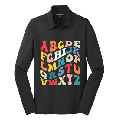 Alphabet Hi Back To School Abc Pre K Kindergarten Teacher Silk Touch Performance Long Sleeve Polo