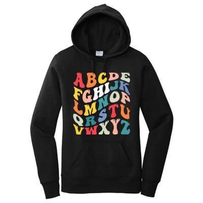 Alphabet Hi Back To School Abc Pre K Kindergarten Teacher Women's Pullover Hoodie