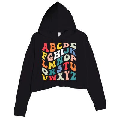 Alphabet Hi Back To School Abc Pre K Kindergarten Teacher Crop Fleece Hoodie