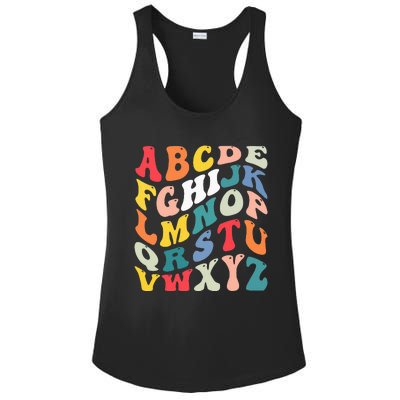 Alphabet Hi Back To School Abc Pre K Kindergarten Teacher Ladies PosiCharge Competitor Racerback Tank