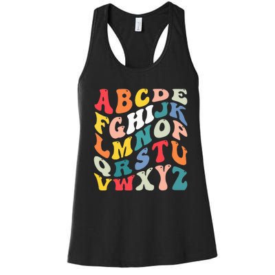 Alphabet Hi Back To School Abc Pre K Kindergarten Teacher Women's Racerback Tank