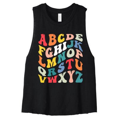 Alphabet Hi Back To School Abc Pre K Kindergarten Teacher Women's Racerback Cropped Tank