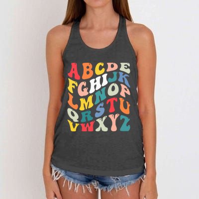 Alphabet Hi Back To School Abc Pre K Kindergarten Teacher Women's Knotted Racerback Tank