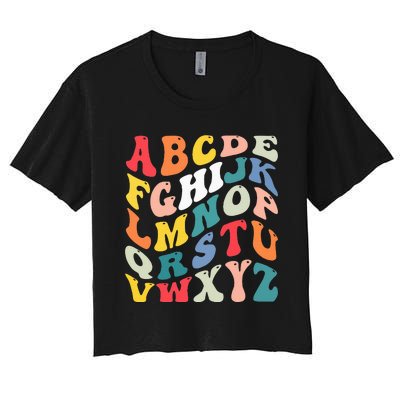 Alphabet Hi Back To School Abc Pre K Kindergarten Teacher Women's Crop Top Tee