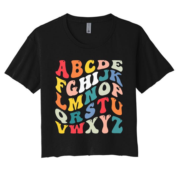 Alphabet Hi Back To School Abc Pre K Kindergarten Teacher Women's Crop Top Tee