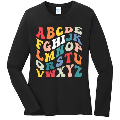 Alphabet Hi Back To School Abc Pre K Kindergarten Teacher Ladies Long Sleeve Shirt