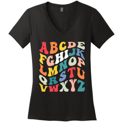 Alphabet Hi Back To School Abc Pre K Kindergarten Teacher Women's V-Neck T-Shirt