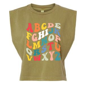 Alphabet Hi Back To School Abc Pre K Kindergarten Teacher Garment-Dyed Women's Muscle Tee