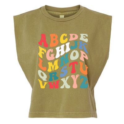 Alphabet Hi Back To School Abc Pre K Kindergarten Teacher Garment-Dyed Women's Muscle Tee