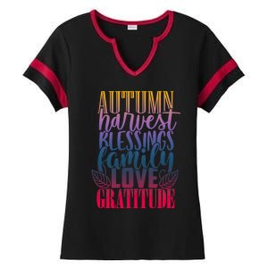 Autumn Harvest Blessing Family Love Gratitude Thankgiving Meaningful Gift Ladies Halftime Notch Neck Tee