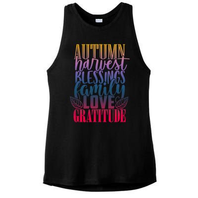 Autumn Harvest Blessing Family Love Gratitude Thankgiving Meaningful Gift Ladies PosiCharge Tri-Blend Wicking Tank