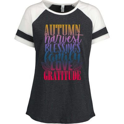 Autumn Harvest Blessing Family Love Gratitude Thankgiving Meaningful Gift Enza Ladies Jersey Colorblock Tee