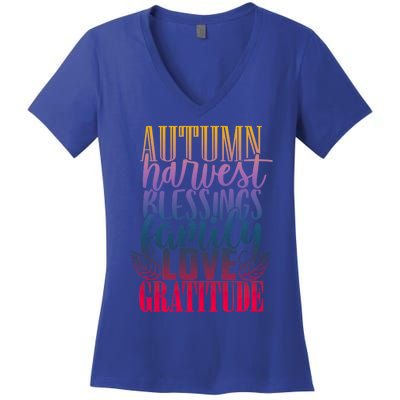 Autumn Harvest Blessing Family Love Gratitude Thankgiving Meaningful Gift Women's V-Neck T-Shirt