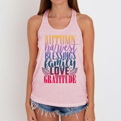 Autumn Harvest Blessing Family Love Gratitude Thankgiving Meaningful Gift Women's Knotted Racerback Tank