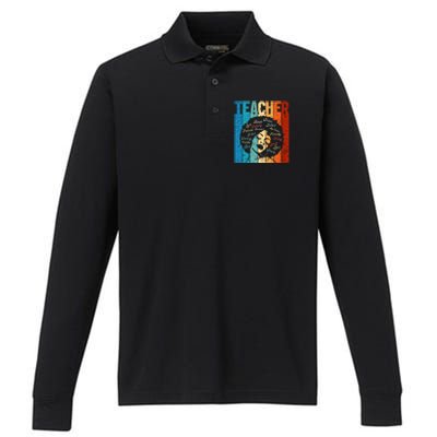 Afro Hair Black History Smart African American Teacher Gift Performance Long Sleeve Polo