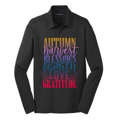 Autumn Harvest Blessing Family Love Gratitude Thankgiving Gift Silk Touch Performance Long Sleeve Polo