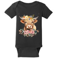 Adorable Highland Cow Calf with Festive Flowers Baby Bodysuit