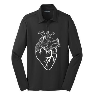 Anatomical Heart Cardiac Nurse Silk Touch Performance Long Sleeve Polo